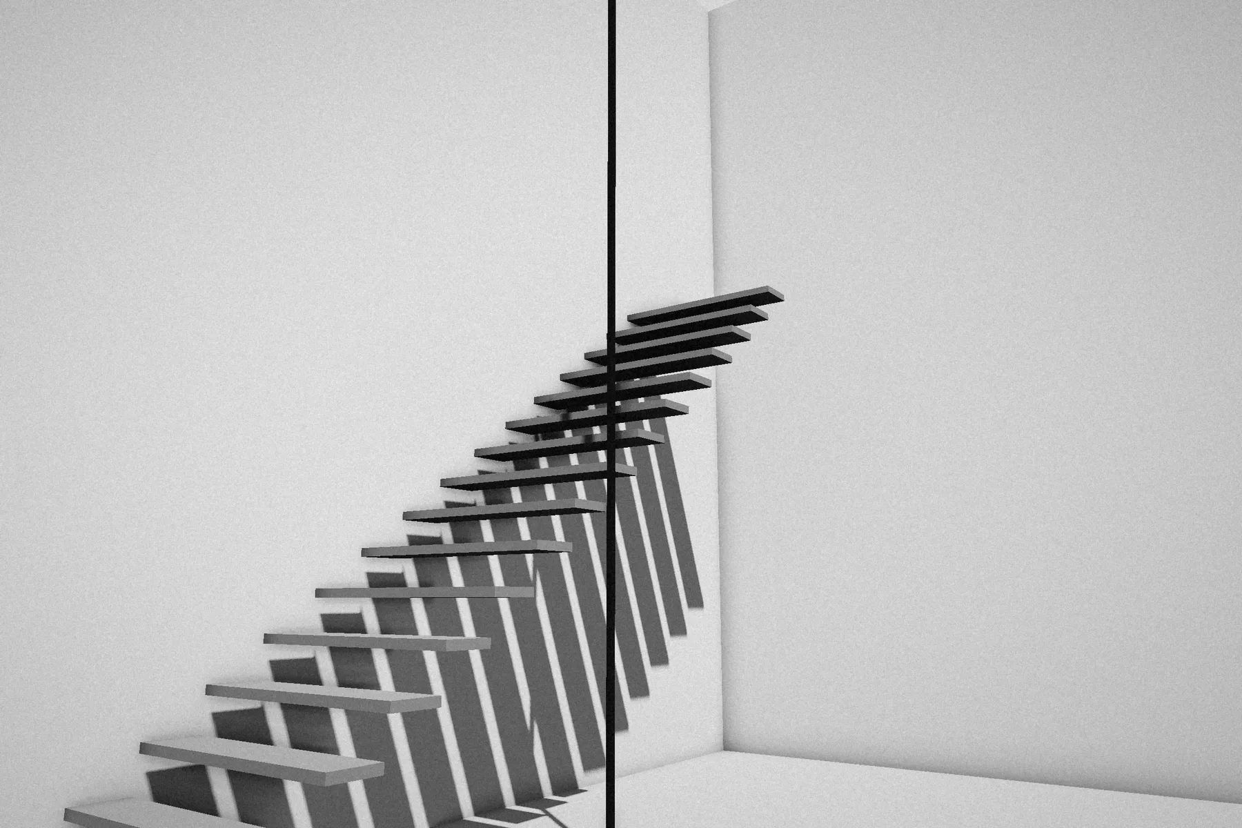 Escalera de huellas voladas iluminada desde arriba